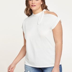 Eloquii Tie Neck Open Shoulder Tee